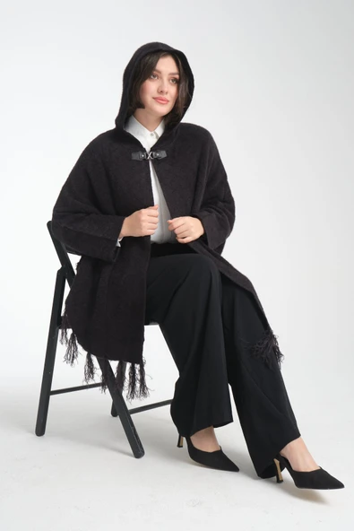 PANÇO ANGORA KOYU ANTRASİT SIFIR YAKA YAKADA TOKA KAPİŞONLU - Resim 8