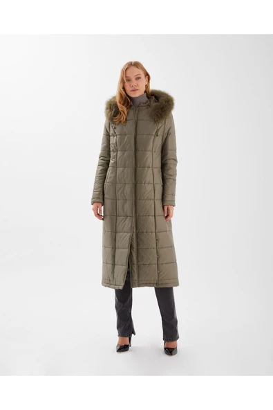 HAKİ UZUN PUFFER MANTO - Resim 2