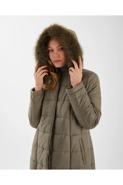 HAKİ UZUN PUFFER MANTO - Resim 3
