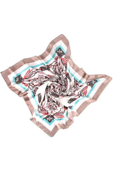 DesingONB  Lale Desenli Çini Desenli Saten Eşarp ürün görseli