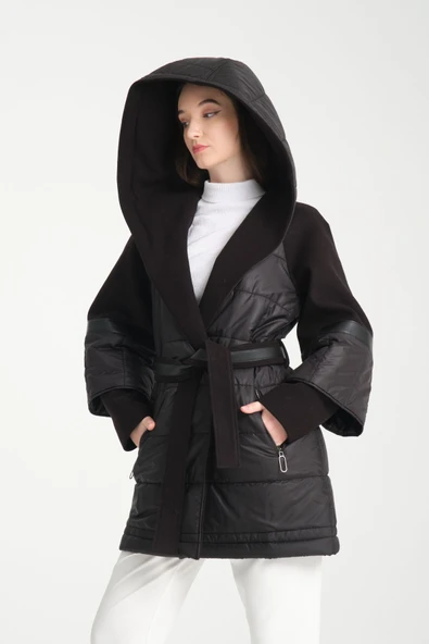 POFUDUK VE KAŞE KAPÜŞONLU MONT SİYAH - 2