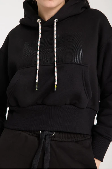 KAPİŞONLU EŞOFMAN TAKIMI ALT ÜST SİYAH LASTİKLİ PAÇA - Resim 6