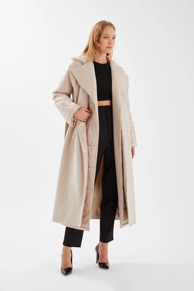 YÜNLÜ KAŞE PUFFER UZUN KALIN MANTO - Resim 3