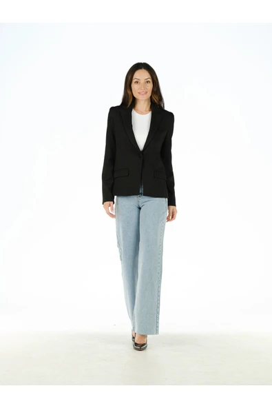 Siyah Arkası Taş İşlemeli Blazer Ceket - Resim 3