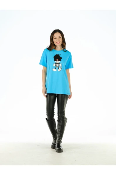Mavi Baskılı T Shirt - 1