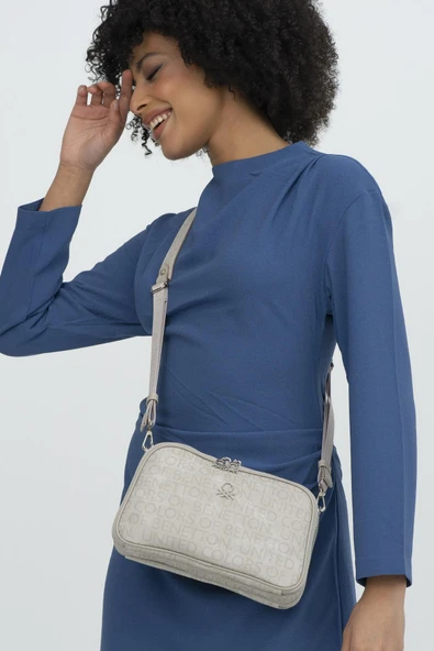 Benetton Taş Kadın Monogram Eskitme Çapraz Çanta BNT 1277 - Resim 2