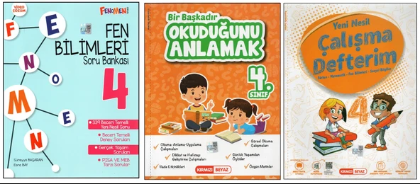 FENOMEN 4. SINIF FEN BİLİMLERİ S.B.+KIRMIZI BEYAZ OKUDUĞUNU ANLAMAK+ÇALIŞMA DEFTERİM (3 KİTAP)