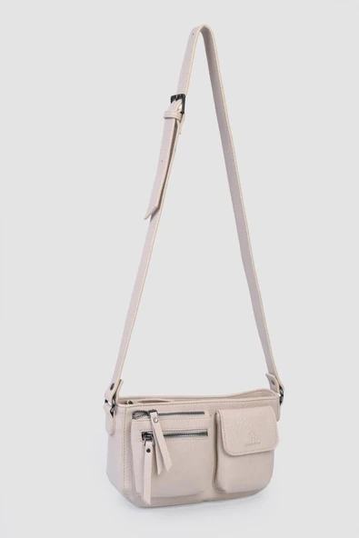 Jacquline Krem Uokrea Deri Kadın Çapraz Çanta - Resim 3