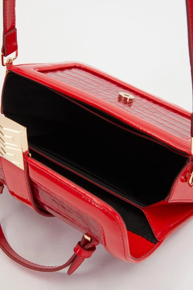 Levidor Kırmızı Kroko Deri Kadın Rugan El Çantası - Resim 5