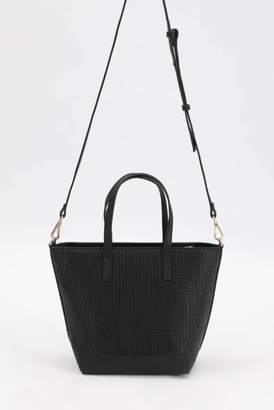 Levidor Siyah Hasır Desen Kadın El ve Omuz Çantası - Resim 3