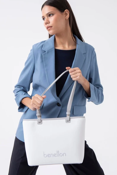 Benetton Beyaz Kadın Nano Büyük Boy Kol Çantası BNT 1583 - Resim 2