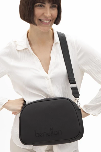 Benetton Siyah Nano Kadın Geniş Kol Çantası BNT 1590 - Resim 3