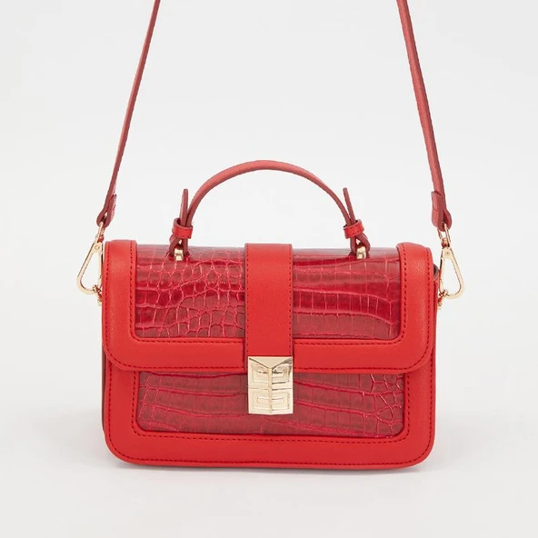 Levidor Kırmızı Kroko Deri Kadın Rugan El Çantası - Resim 2