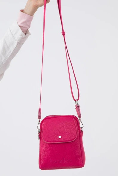 Benetton Fuşya Soft Line Deri Kadın Kol Çantası BNT 1479 - Resim 2