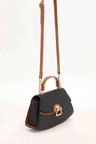 Levidor Siyah Camel Oval Kadın El Çantası - Resim 3