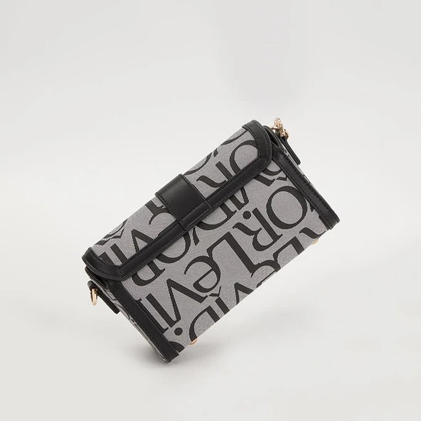 Levidor Siyah Çift Askılı Kadın Logolu Çapraz Çanta - Resim 3