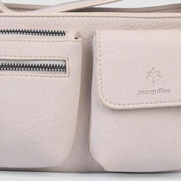 Jacquline Krem Uokrea Deri Kadın Çapraz Çanta - Resim 2