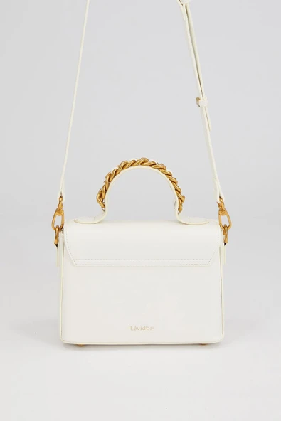 Levidor Beyaz Zincir İşlemeli Premium Kadın El Çantası - Resim 3