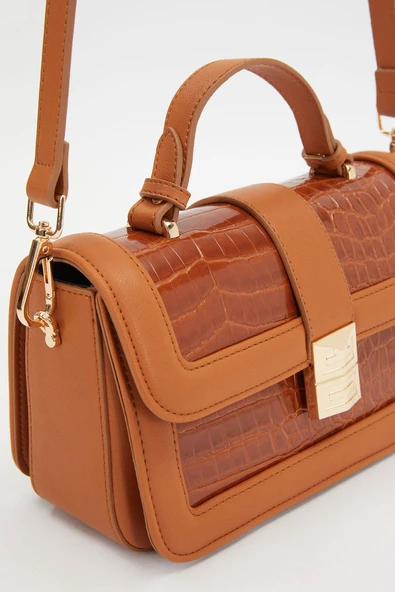 Levidor Taba Kroko Deri Kadın Rugan El Çantası - Resim 4