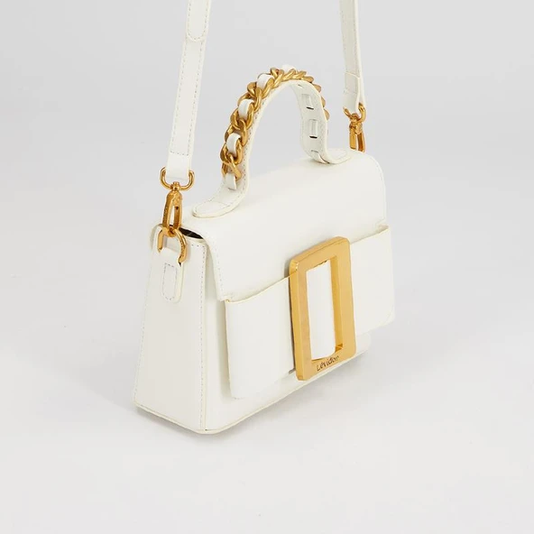 Levidor Beyaz Zincir İşlemeli Premium Kadın El Çantası ürün görseli