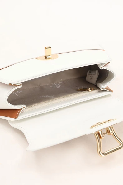 Levidor Beyaz Camel Oval Kadın El Çantası - Resim 5