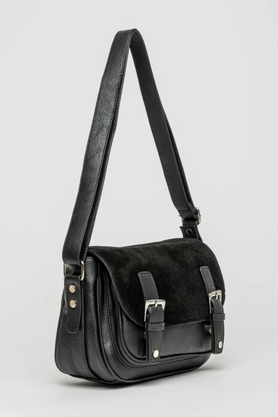 Jacquline Siyah Nyks Kadın Hakiki Nubuk Deri Çapraz Çanta - Resim 3