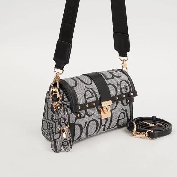 Levidor Siyah Çift Askılı Kadın Logolu Çapraz Çanta ürün görseli