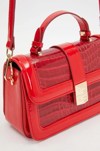 Levidor Kırmızı Kroko Deri Kadın Rugan El Çantası - Resim 4