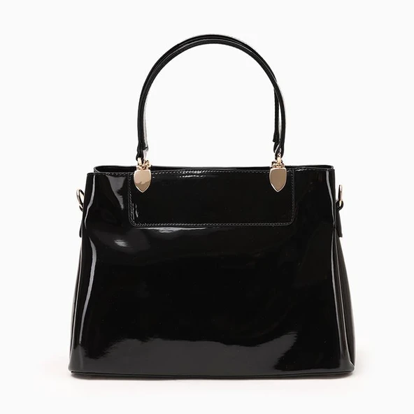 Levidor Siyah Düz Rugan Klasik Casual Kadın El Çantası - Resim 3