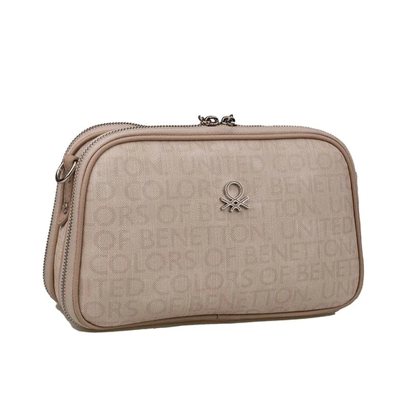 Benetton Bej Kadın Monogram Eskitme Çapraz Çanta BNT 1277 ürün görseli