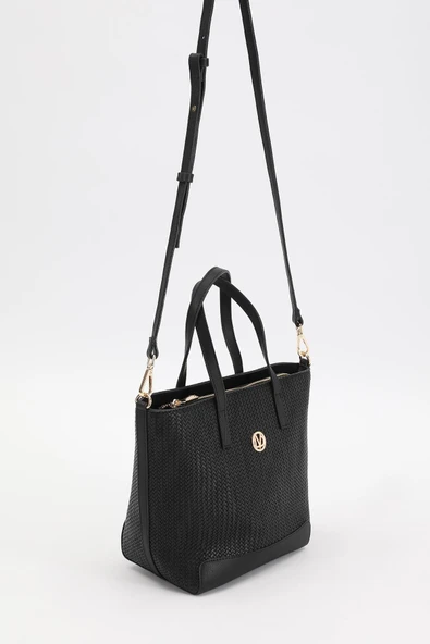 Levidor Siyah Hasır Desen Kadın El ve Omuz Çantası - Resim 2