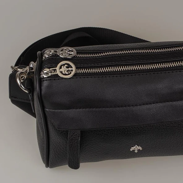 Jacquline Siyah Mat Bendis Deri Kadın Çapraz Çanta - Resim 3