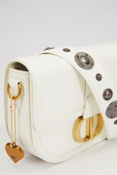 Levidor Beyaz Zımba Detaylı Premium Kadın Omuz Çantası - Resim 4