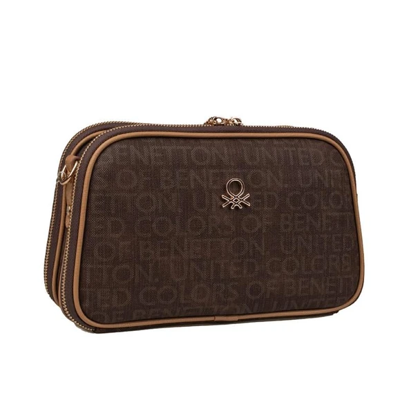 Benetton Kahverengi Kadın Monogram Eskitme Çapraz Çanta BNT 1277 ürün görseli