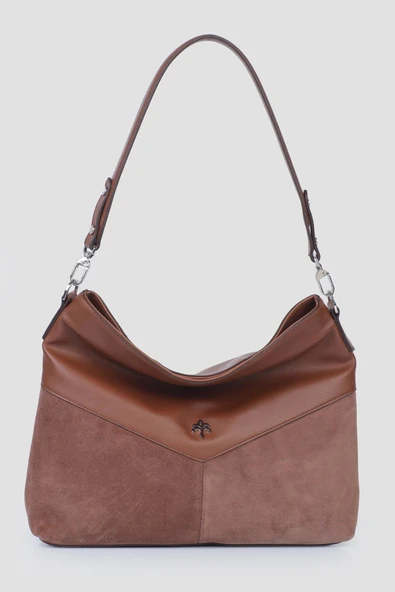 Jacquline Kahverengi Pan Hakiki Nubuk Deri Kadın Büzgülü Omuz Çantası - Resim 3