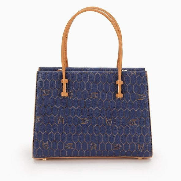 Levidor Lacivert Petek Baskılı Üç Gözlü Kadın El Çantası - Resim 3