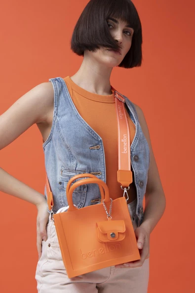 Benetton Turuncu Melissa Kare Kadın El Çantası BNT 1450 - Resim 2