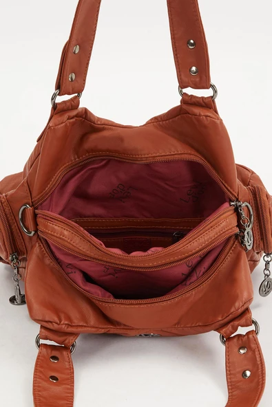 Levidor Taba Deri Kadın Büyük Boy Kol Çantası - Resim 5