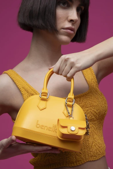 Benetton Sarı Mini Boy Melissa Kadın El Çantası BNT 1449 - Resim 3