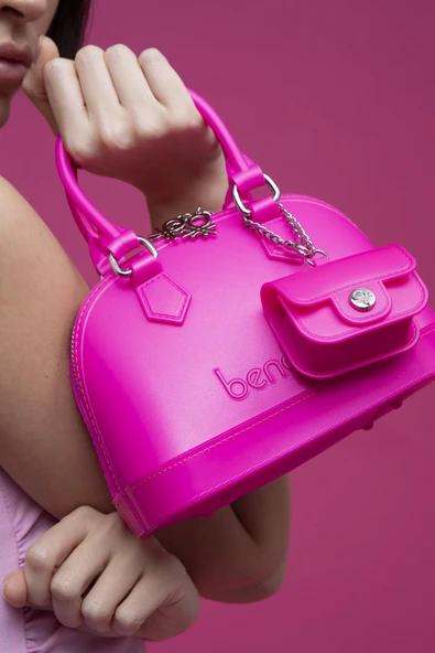 Benetton Fuşya Mini Boy Melissa Kadın El Çantası BNT 1449 - Resim 3