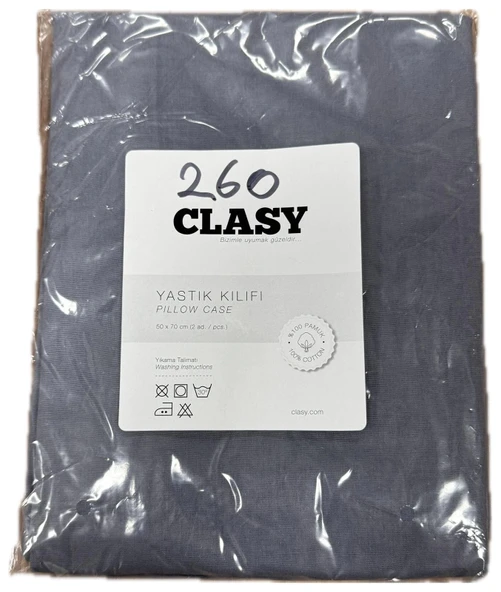 Clasy Ranforce %100 Pamuk 2 Adet Yastık Kılıfı Düz Antrasit Mavi - 2