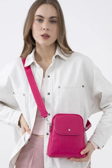 Benetton Fuşya Soft Line Deri Kadın Kol Çantası BNT 1479 - Resim 3