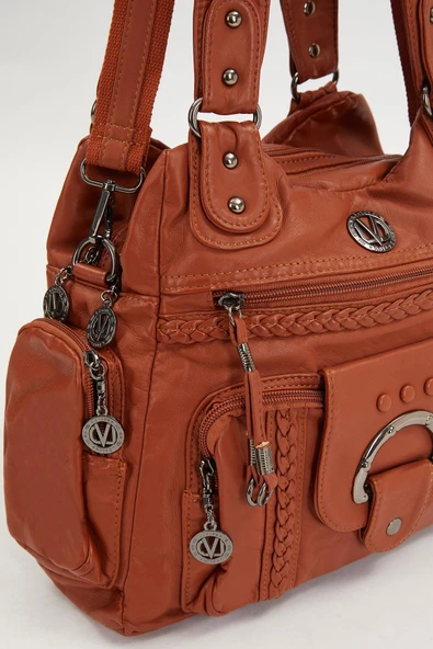 Levidor Taba Deri Kadın Büyük Boy Kol Çantası - Resim 4