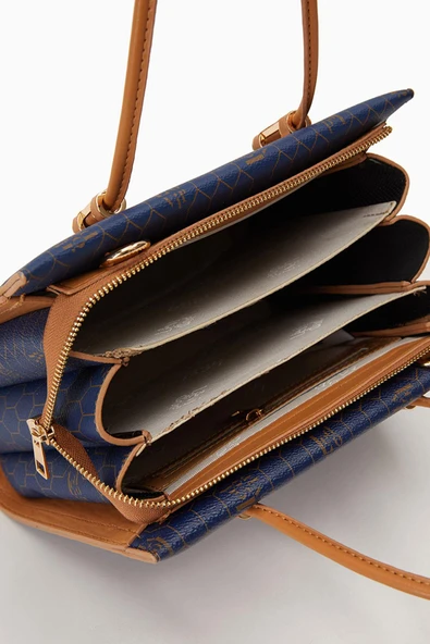 Levidor Lacivert Petek Baskılı Üç Gözlü Kadın El Çantası - Resim 5