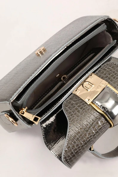 Levidor Platin Kroko Desenli Rugan El Çantası - Resim 5