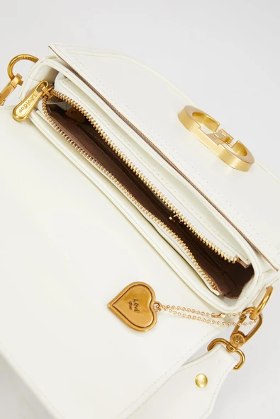 Levidor Beyaz Zımba Detaylı Premium Kadın Omuz Çantası - Resim 5