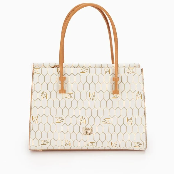 Levidor Bej Petek Baskılı Üç Gözlü Kadın El Çantası - Resim 2