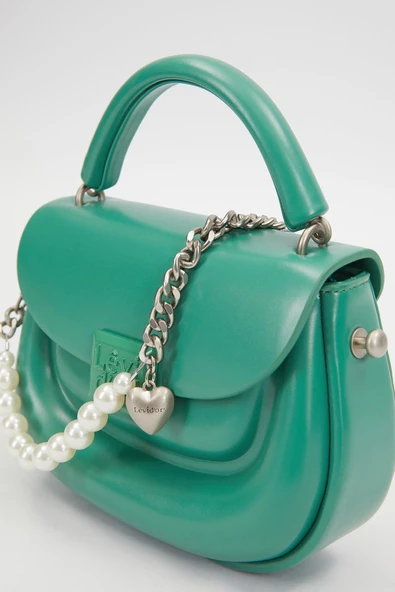 Levidor Yeşil Kalpli Taş Askılı Kadın Klasik El Çantası - Resim 2