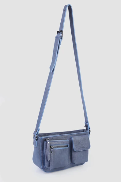 Jacquline Mavi Uokrea Deri Kadın Çapraz Çanta - Resim 3