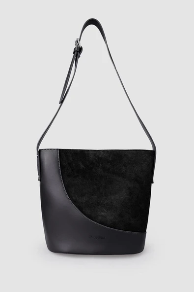 Jacquline Siyah Nubuk Deri Detaylu Kadın Çapraz Çanta - Resim 2